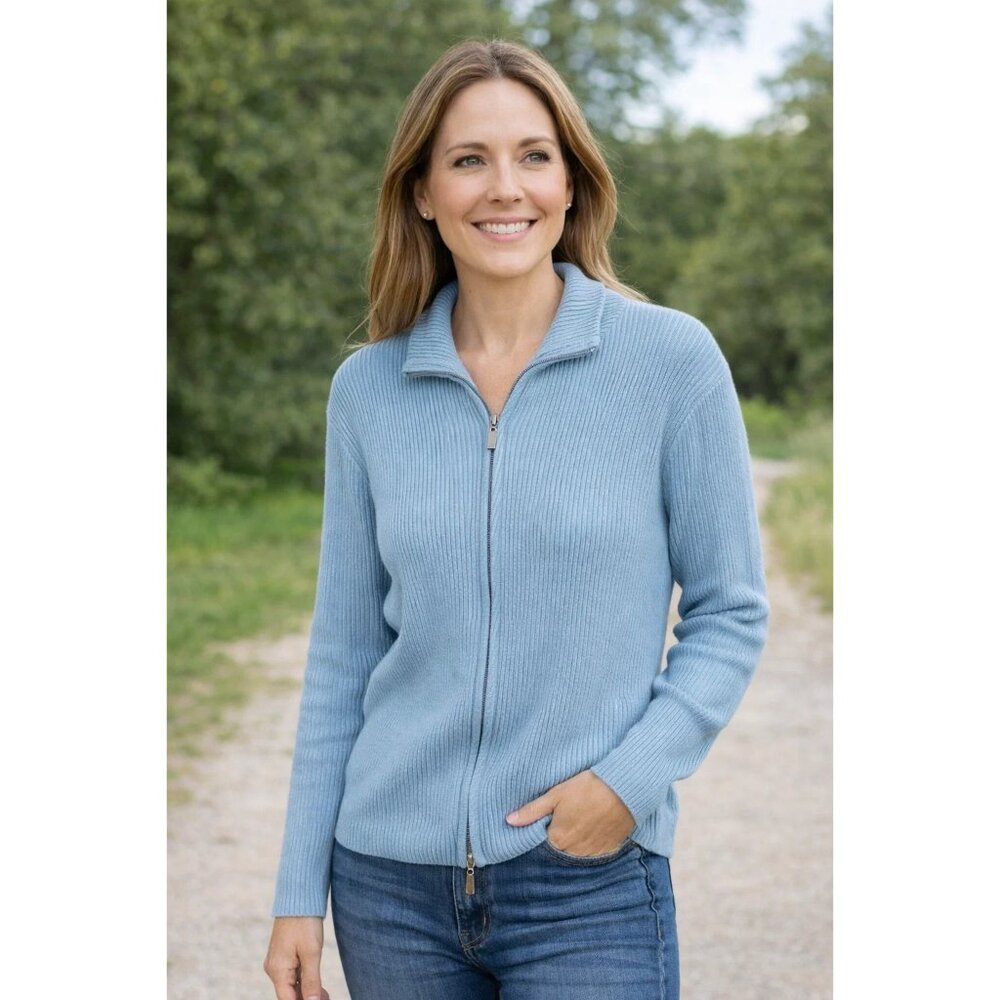 Boston Proper size Large Ribbed Full Zip Cardigan Airy Blue